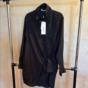 Thakoon silk wrap tie shirt dress black XL NWT